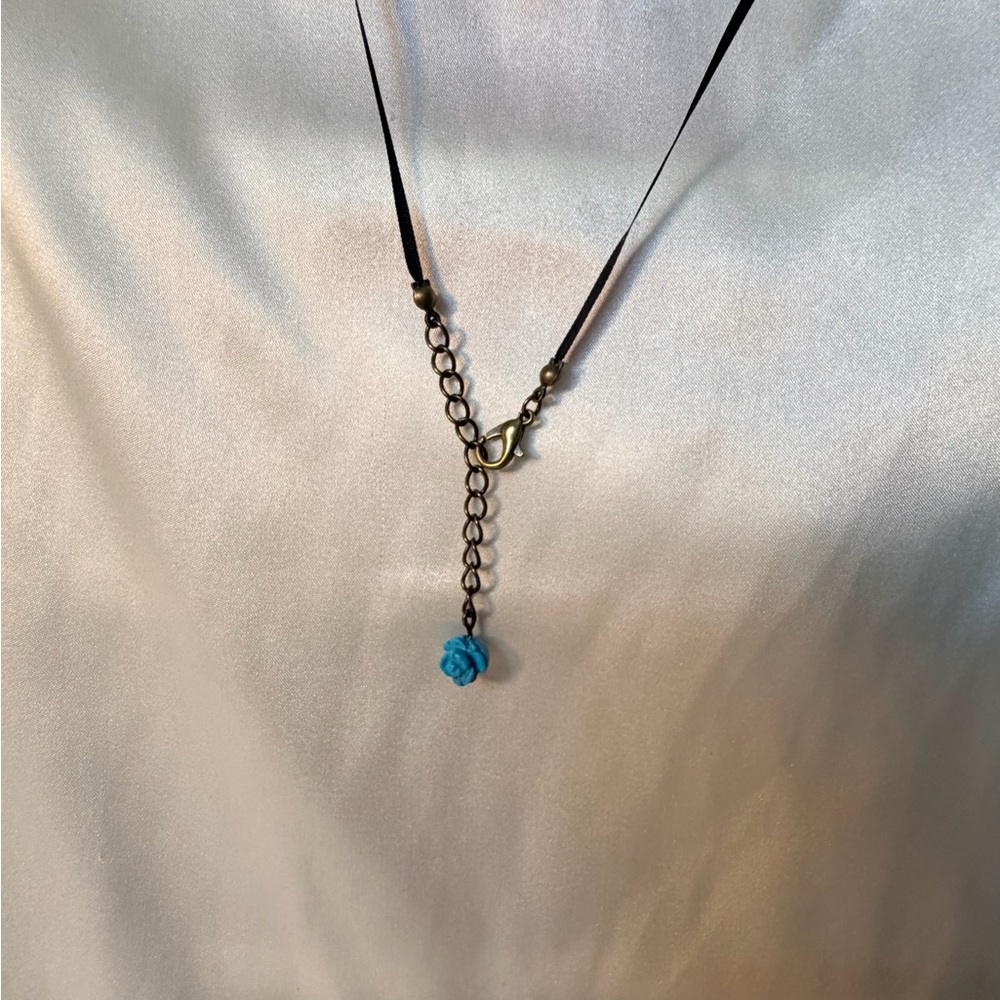 Hand Crafted Blue Rose Pendant Necklace